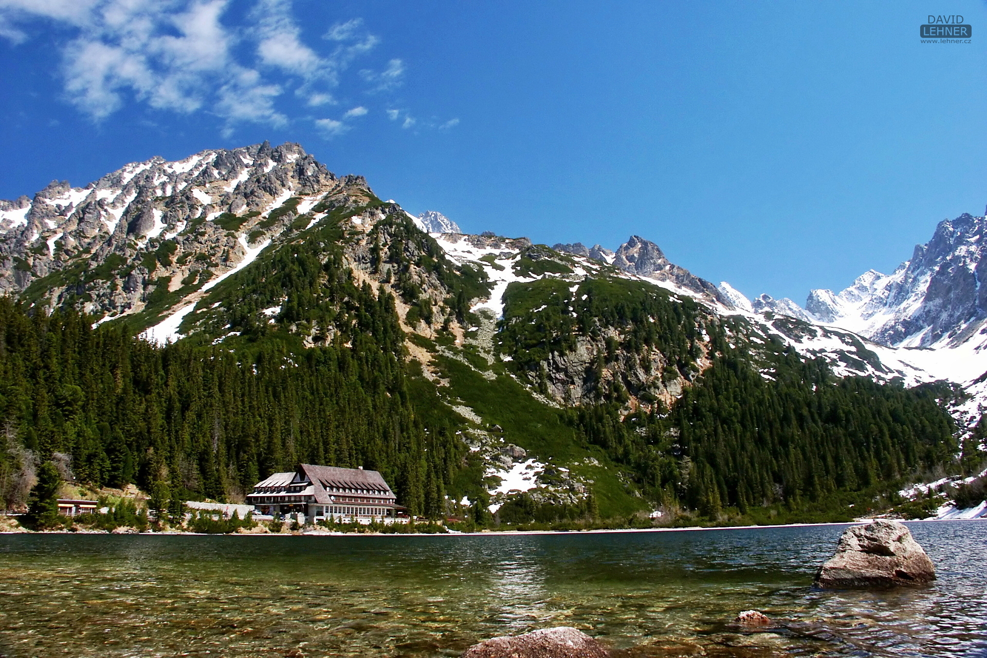 Mountain, lake and cottage